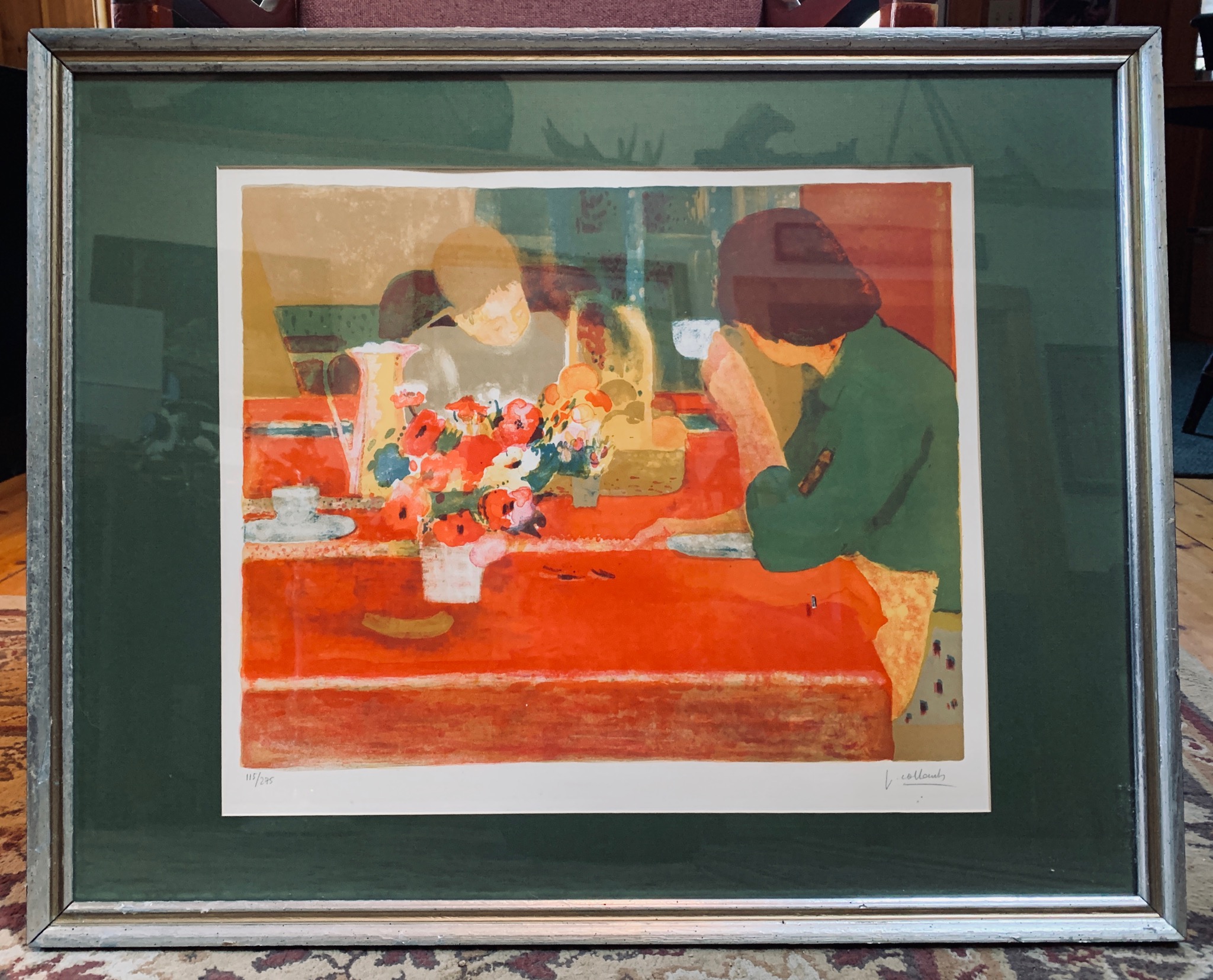 “The Taste” by Paul Collomb, Vintage Fan and Lace Tablecloth